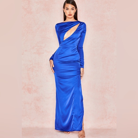 House of CB Dresses House Of Cb Salome Electric Blue Satin Open